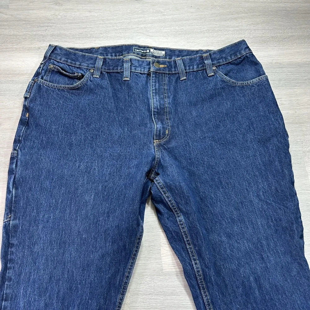 Carhartt Jeans Mens 44x30 Blue Relaxed Straight Carpenter‎ Denim Dark Wash
